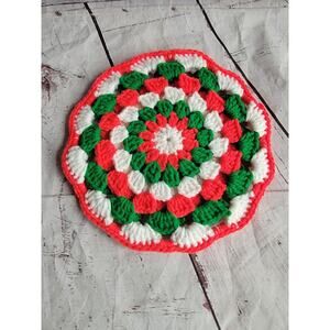 Vintage Handmade Crochet Christmas Doily Poinsettia Flower Potholder Trivet